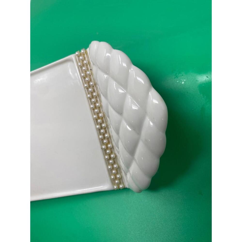 Vintage Porcelain Vanity Perfume Tray Off White With Faux Pearls Avon 13" - Picture 5 of 5